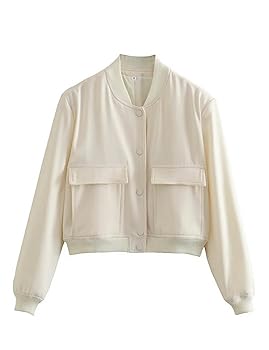 Amazon.com: Megfie Womens Cropped Bomber Jacket Button Down